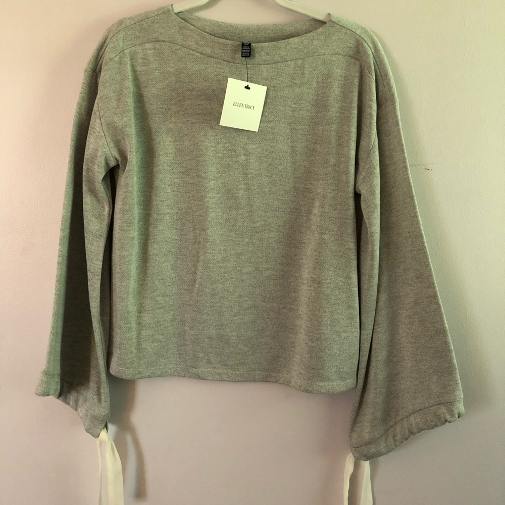 Ellen Tracy Grey Tie Sleeve Casual Blouse